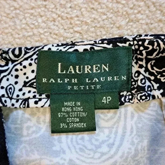 ❤️ Ralph Lauren Petite Skirt Paisley Print Size 4p Black White - Picture 6 of 8
